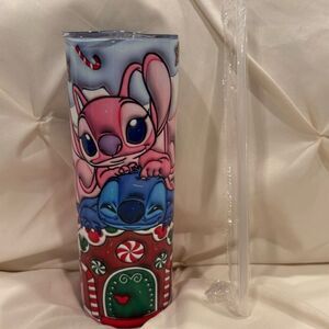 Stitch & Angel Gingerbread 20oz Insulated Tumbler Stainless Steel & Straw NEW